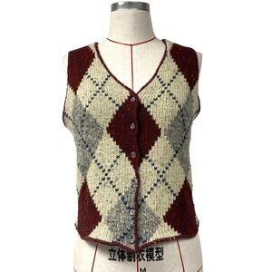 Vintage The Limited Womens Size S Knit Argyle Button Front Vest